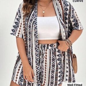 Plus size XL (14) Geo print kimono and matching shorts